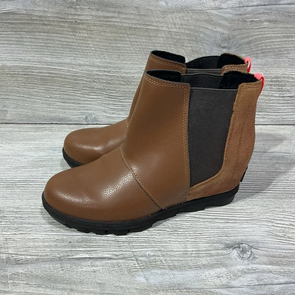 SOREL Joan of Arctic Wedge II Youth Girls Slip In Booties Tan Leather Size US 5